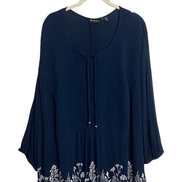 Ulla Popken Womens Tunic 20/22 Navy Floral Boho Peasant 3/4 Sleeve Viscose - Picture 2 of 9
